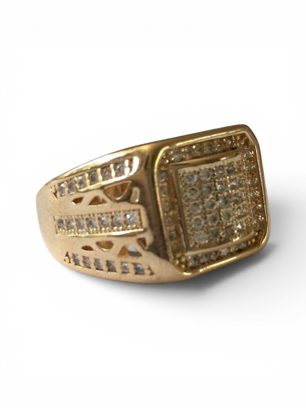 Iced‑Out CZ Pave Statement Cocktail Ring - Champagne Gold‑Tone - Sz 6 - NWOT - Picture 4 of 12